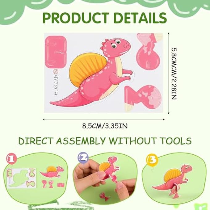 AMZUIA 50 PCS EDUCATIONAL 3D CARTOON PUZZLE,3D DINOSAUR ANIMAL LEARNING EDUCATIONAL PAPER PUZZLE GAME FOR DIY CRAFTS BIRTHDAY PARTY FAVOR GIFTS - Image 2